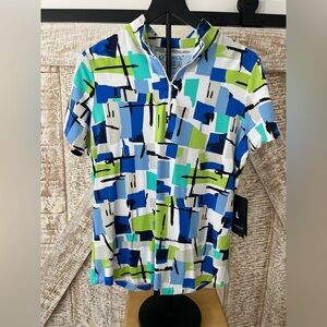 IBKUL Women’s 1/4 zip Mock Neck Short Sleeve Golf/Tennis Top Size Large